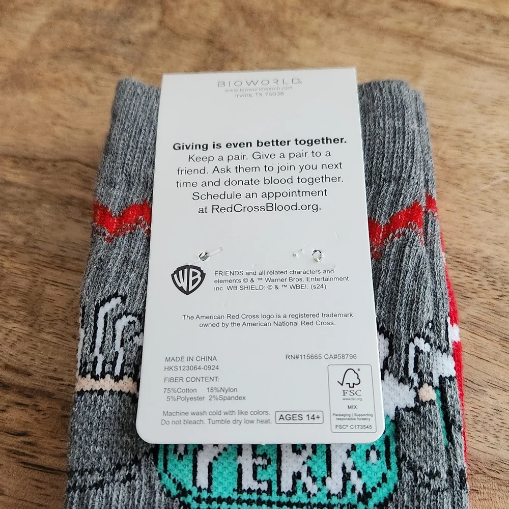 Friends Central Perk and American Red Cross Snowflake Socks